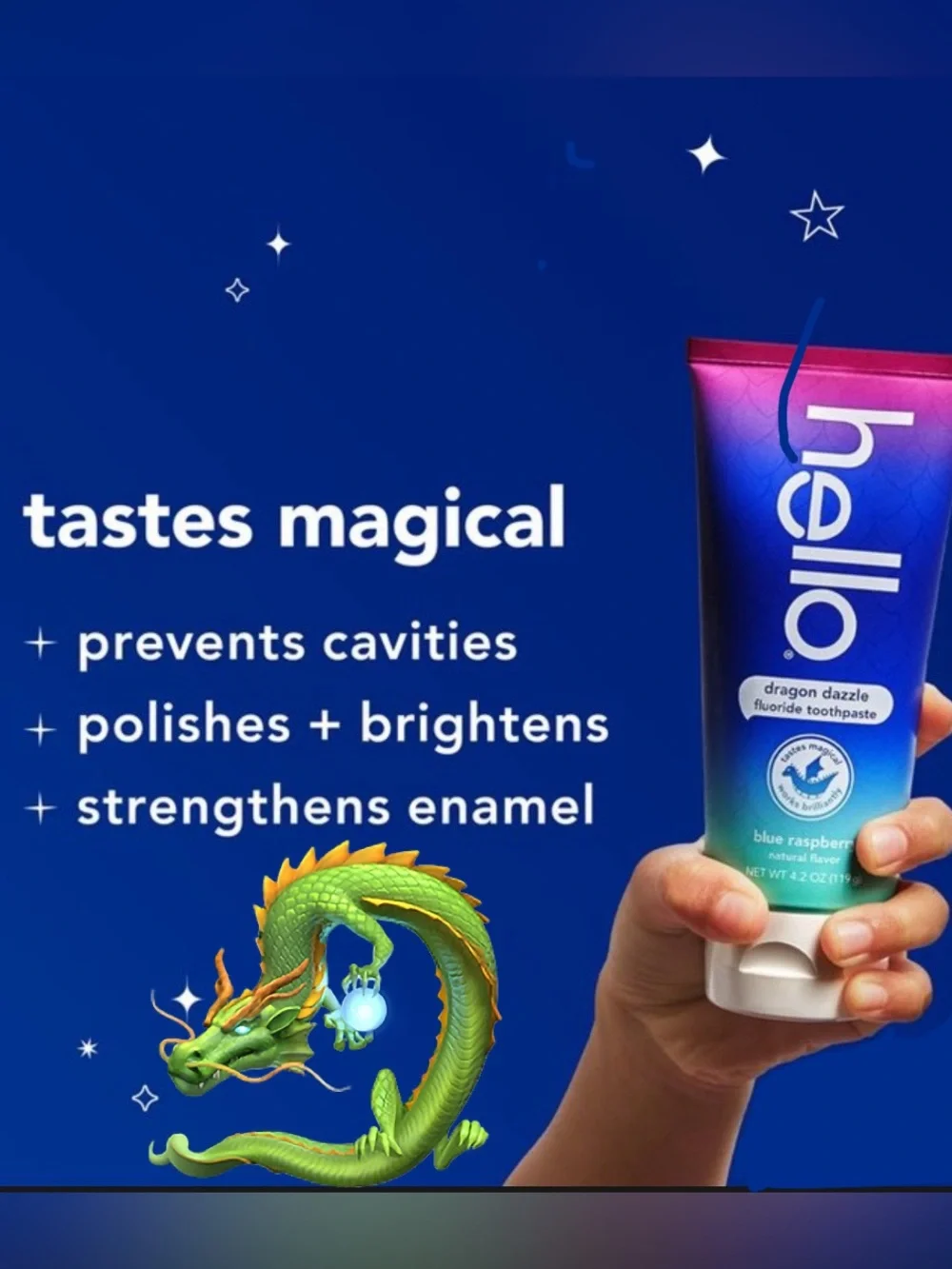 hello Kids Dragon Dazzle Toothpaste & Toothbrush Set - Green